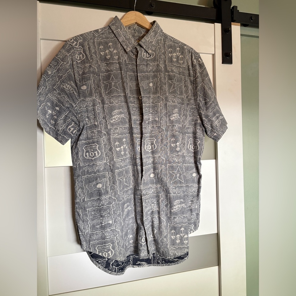 Poggyman/Five Four Gray Casual Button Down Shirt with Geometric Pattern